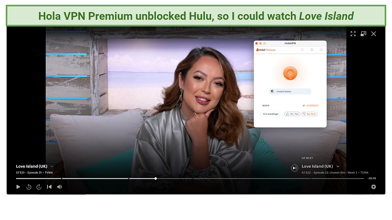 Screenshot of Hulu player streaming Love Island with Hola VPN