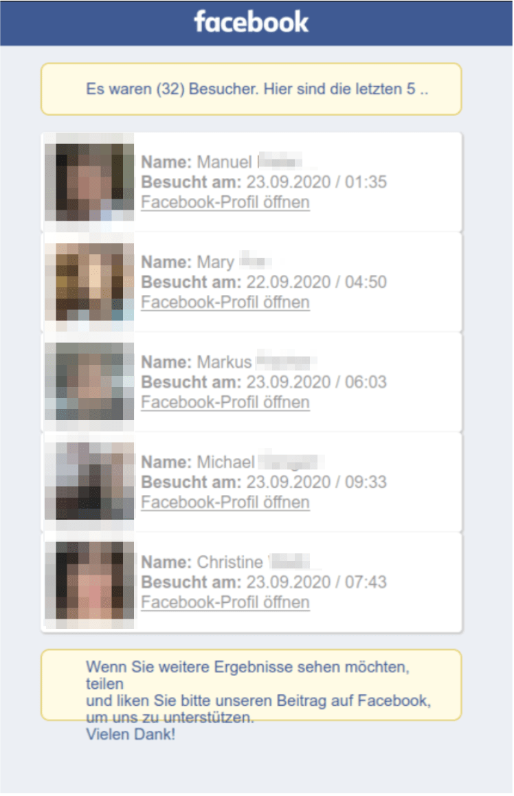 Facebook scam list of fake profile views