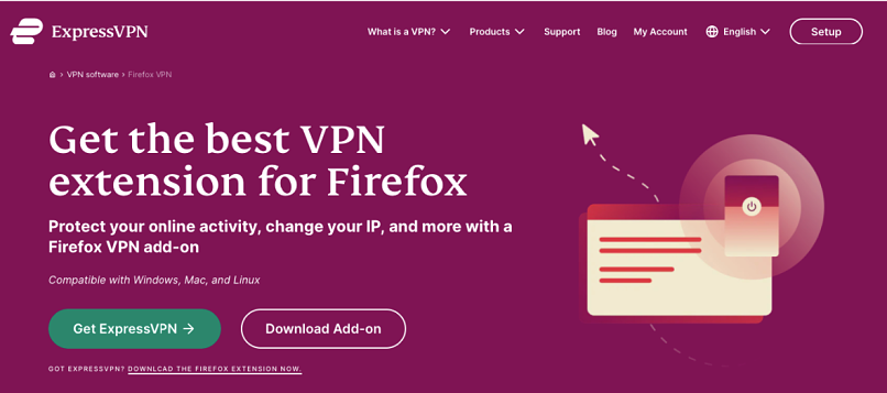 ExpressVPN's webpage for its Mozilla Firefox add-on, available for download