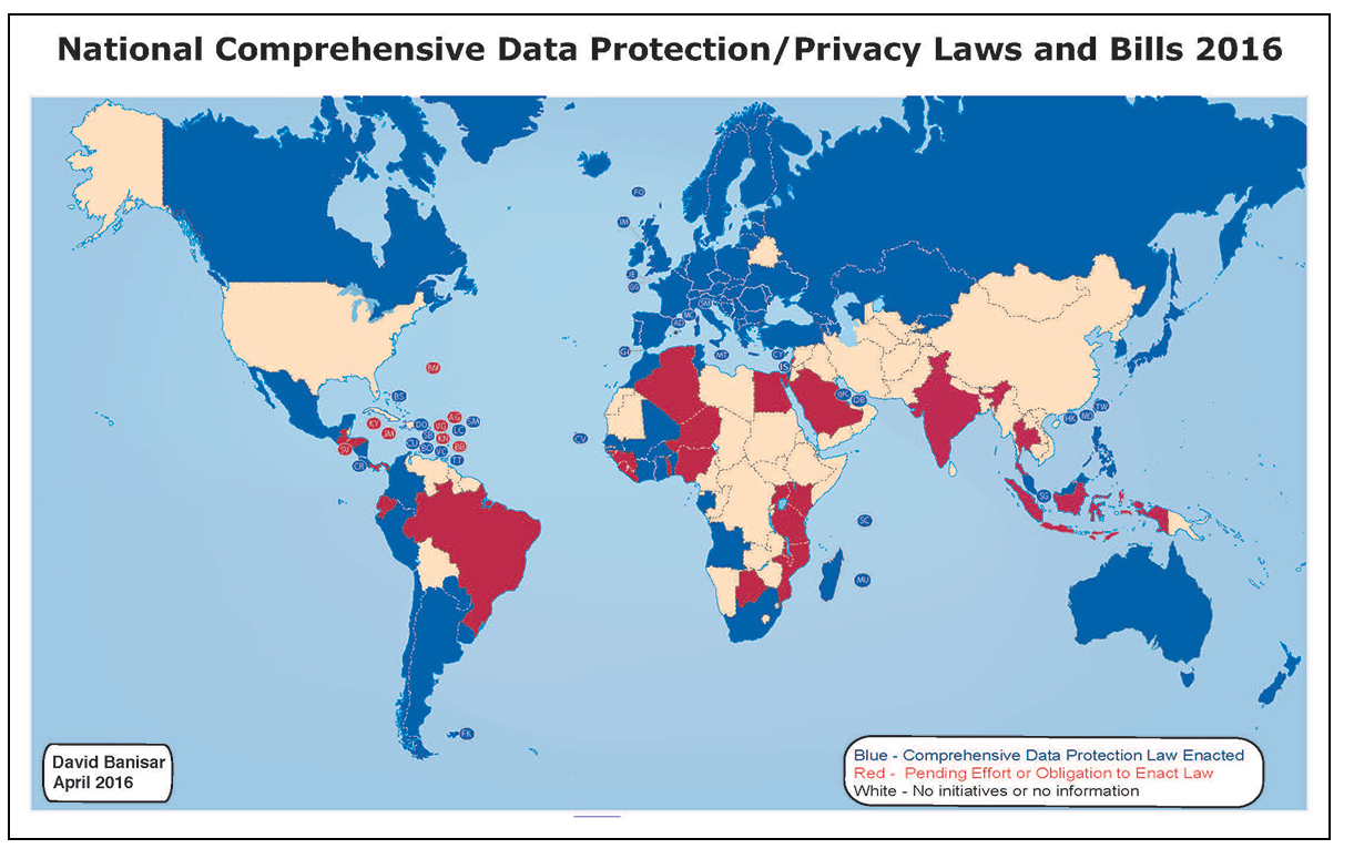 Map of countries with privacy laws