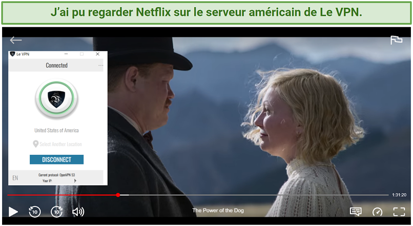 Graphic showing Netflix streaming with Le VPN