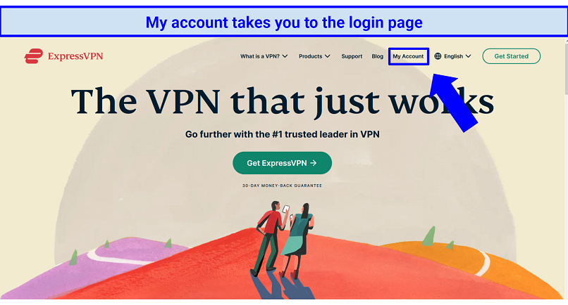 Screenshot of ExpressVPN's homepage indicating where to sign into a user account