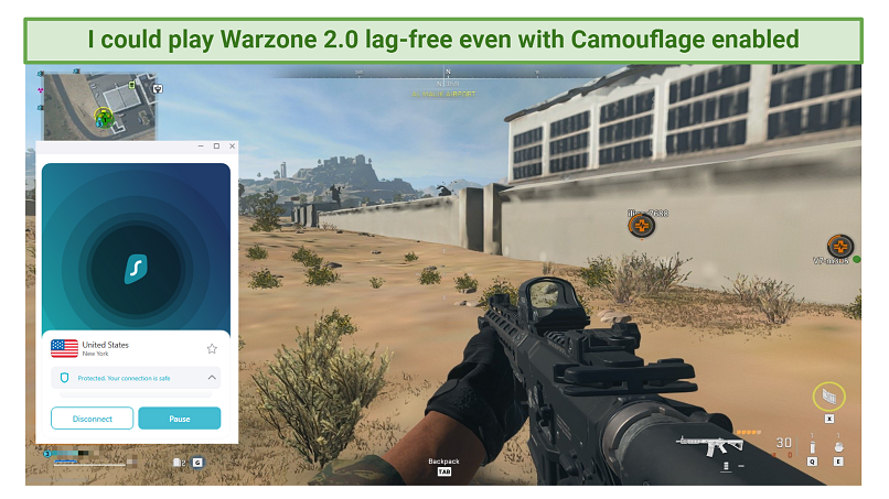 Une capture d'écran du gameplay Warzone 2.0 avec surfshark connecté
