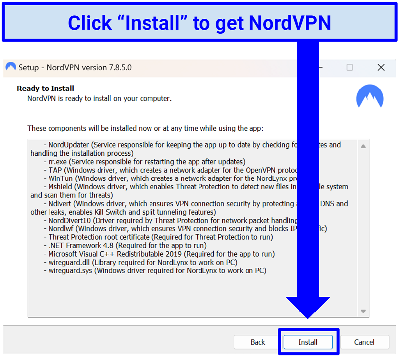 Screenshot of NordVPN installation screen