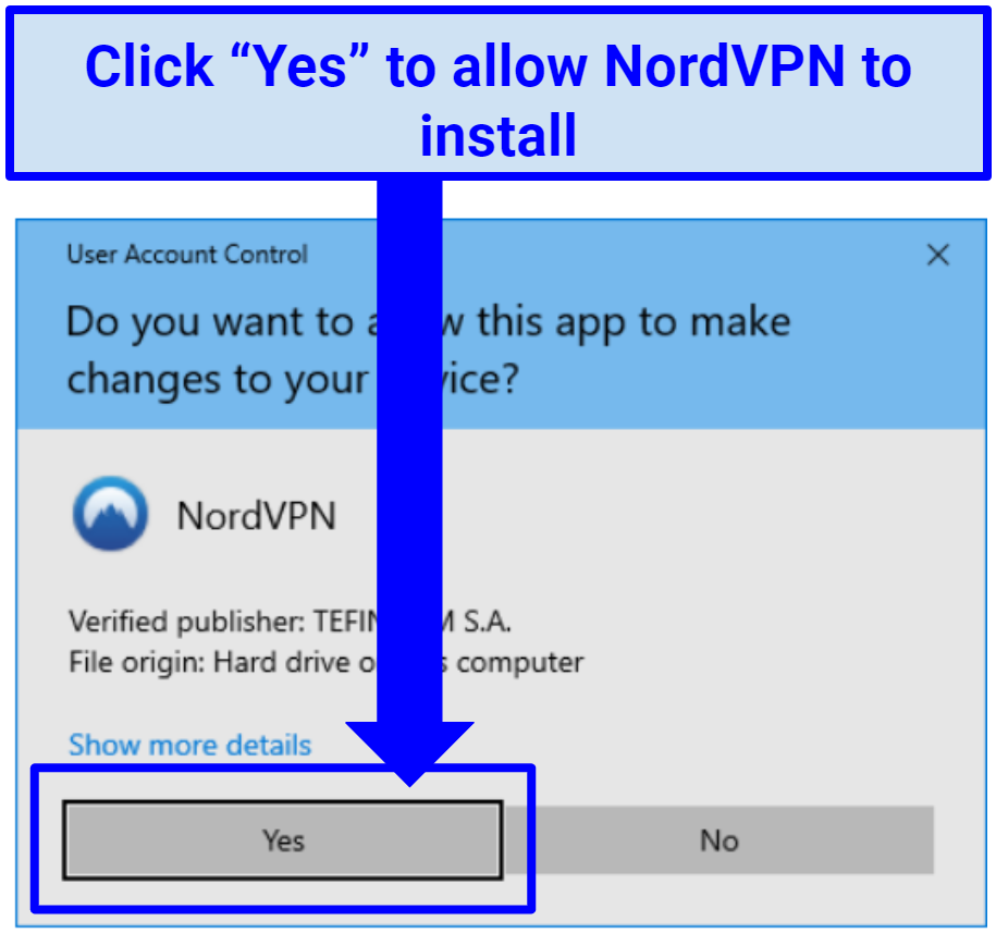 Screenshot of NordVPN download permission screen