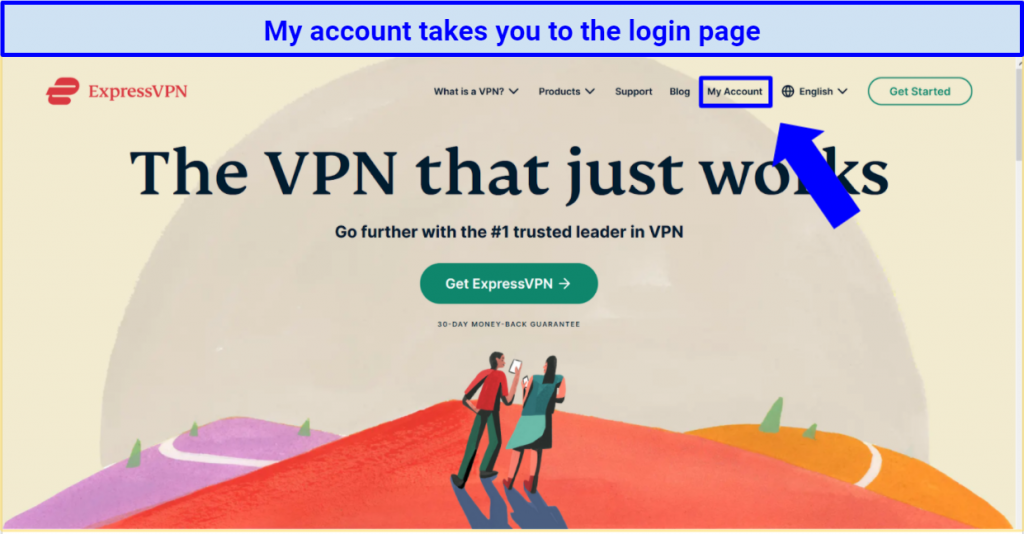 Screenshot of ExpressVPN site highlighting My Account button