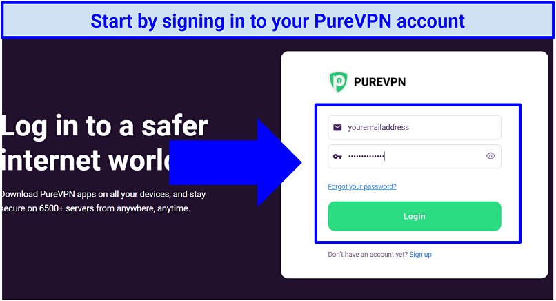 Image showing login screen for PureVPN