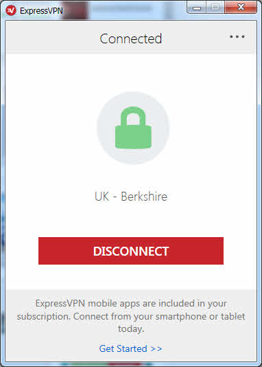 screenshot of ExpressVPN's UI