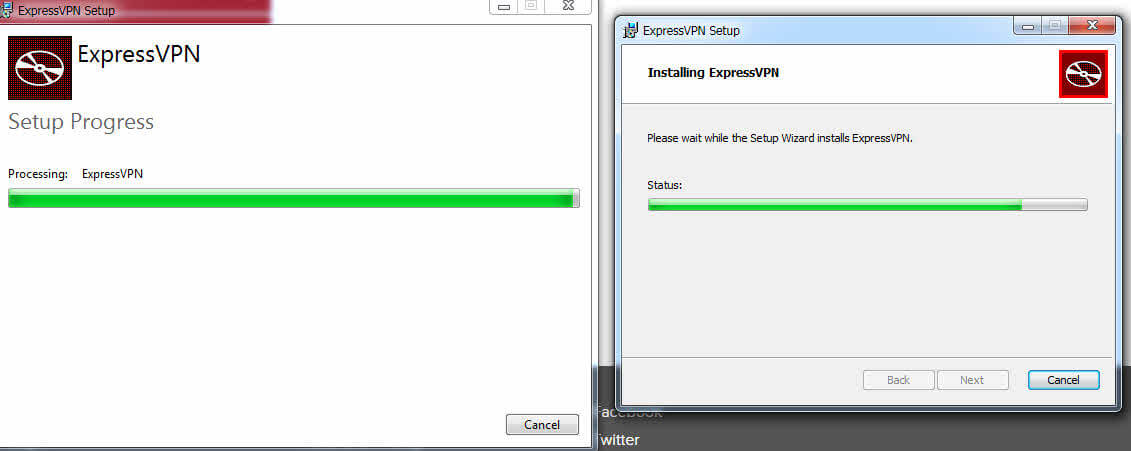 screenshot of expressvpn's installation process