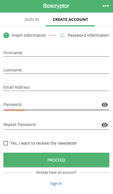 Boxcryptor Account Creation