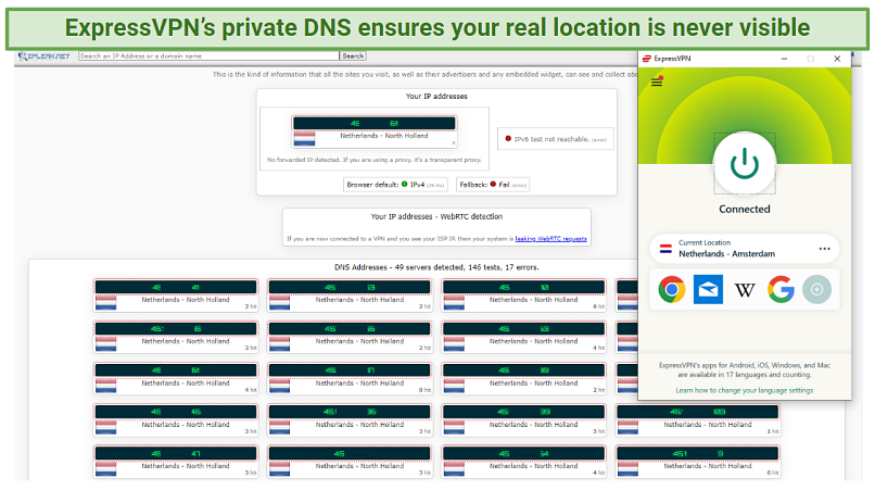 Screenshot of ExpressVPN passing leak test