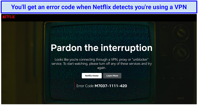 Screenshot of Netflix error code when trying to access a region-locked library.