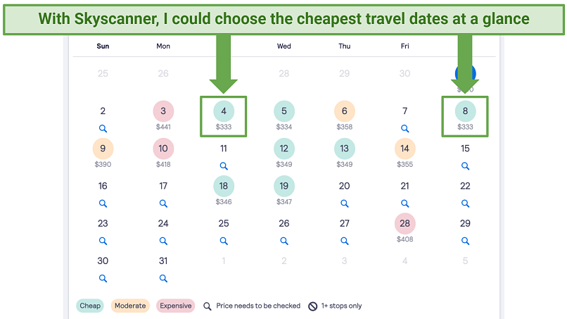 Skyscanner lets you browse the cheapest travel dates at a glance