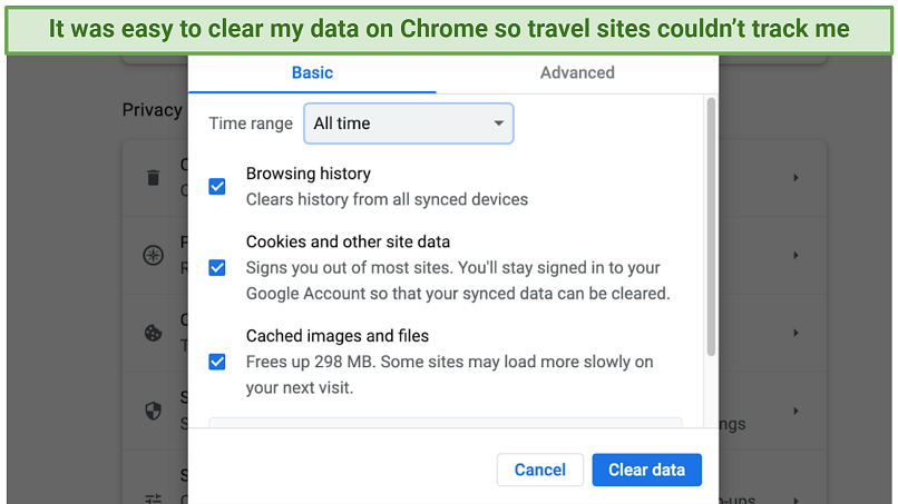Screenshot showing how to clear your cookies on a web browser