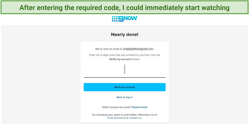 A screenshot of the registration process on 9Now streaming platform