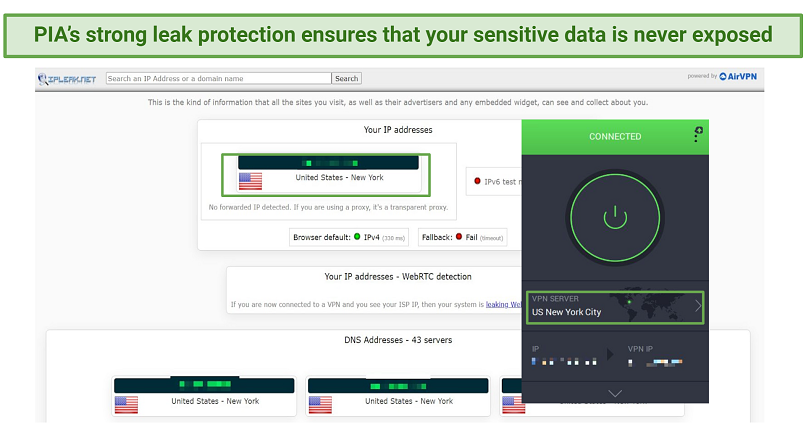 a screenshot showing PIA's leak test results