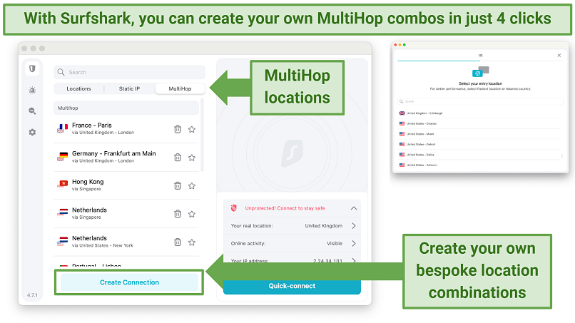 Screenshot showing how to set up a customized MultiHop connection for private browsing in Cuba