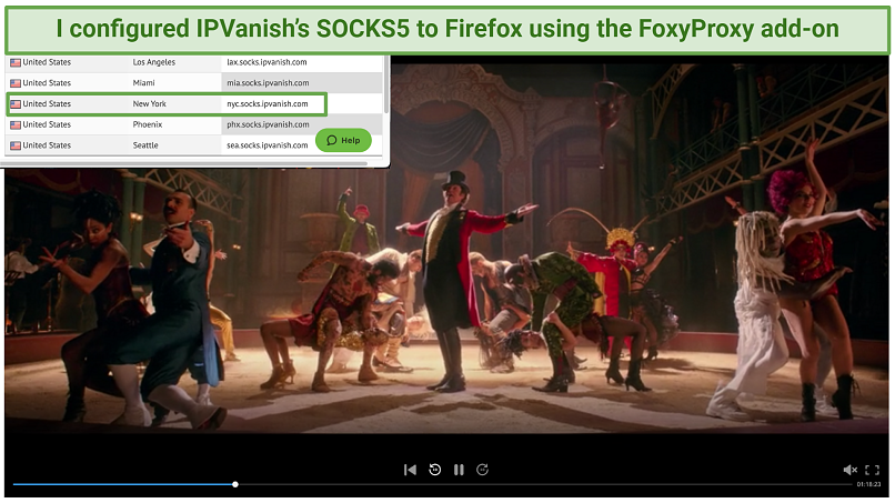 Screenshot showing how to access SOCKS5 login details from the IPVanish website to stream movies