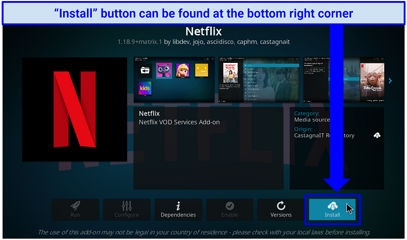 A screenshot of Netflix Kodi addon installation
