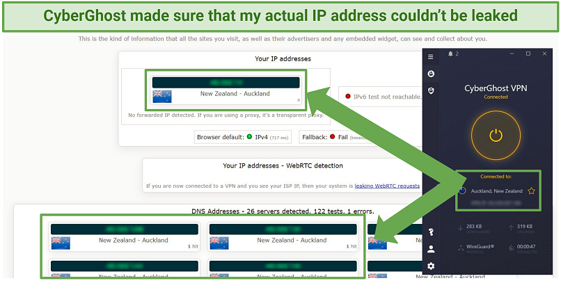 A screenshot showing you can use CyberGhost to conceal your IP address.
