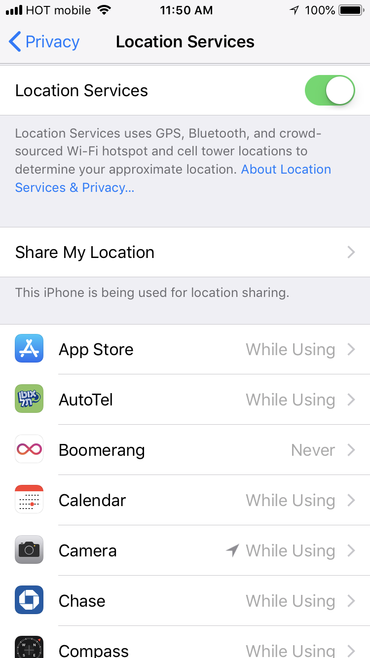 Location Services interface