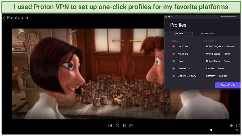 Using a customized profile to watch Disney+ Canada with Proton VPN