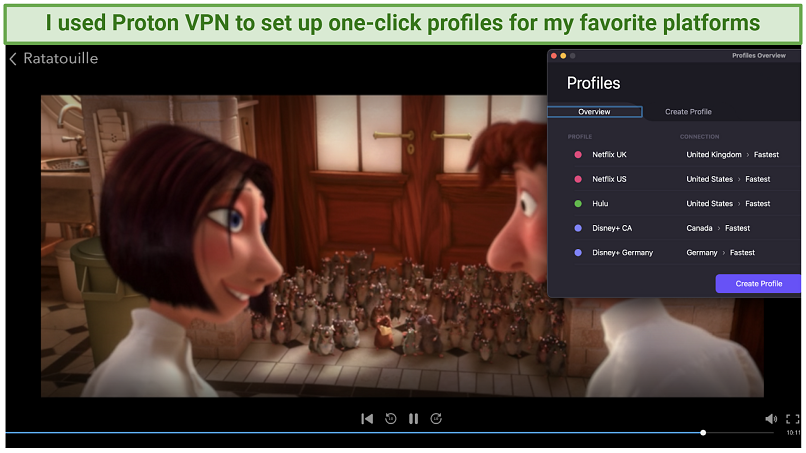 Utilisation d'un profil personnalisé pour regarder Disney + Canada avec Proton VPN