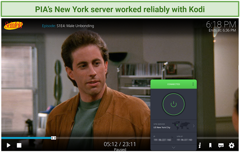 Screenshot of streaming Seinfeld using the Netflix Kodi add-on and PIA VPN