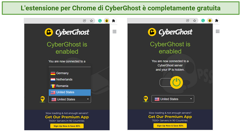 Screenshot of the CyberGhost Chrome extension