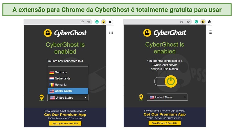 Screenshot of the CyberGhost Chrome extension