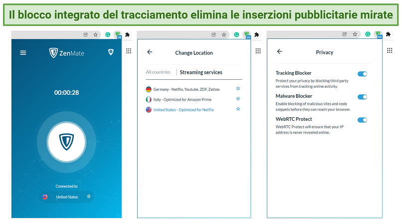 Screenshot showing ZenMate's premium Chrome extension