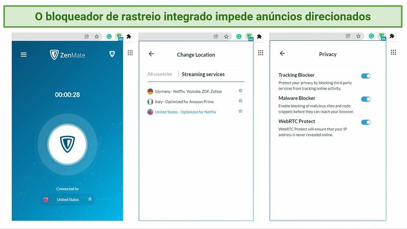Screenshot showing ZenMate's premium Chrome extension