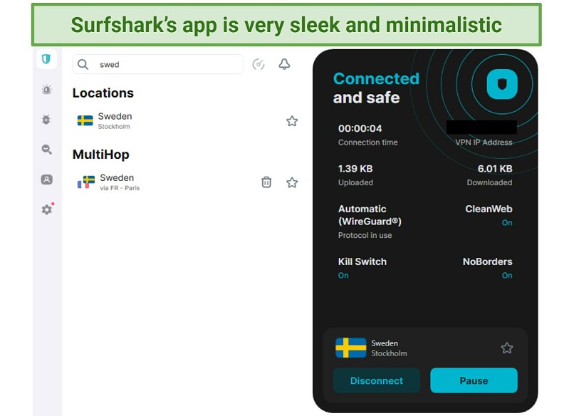 Screenshot of Surfshark's app.