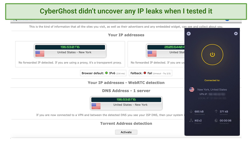 Graphic showing CG DNS leak test