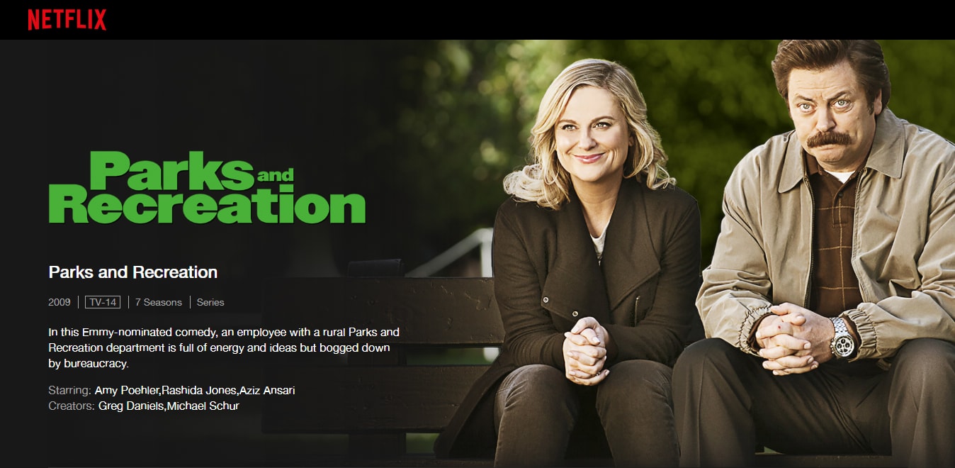 A screenshot of Parks and Recreation on Netflix.