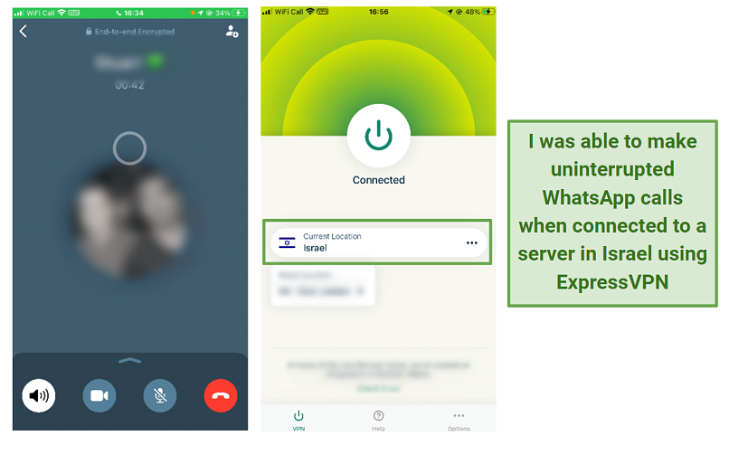 Screenshot of making a VoIP call using ExpressVPN