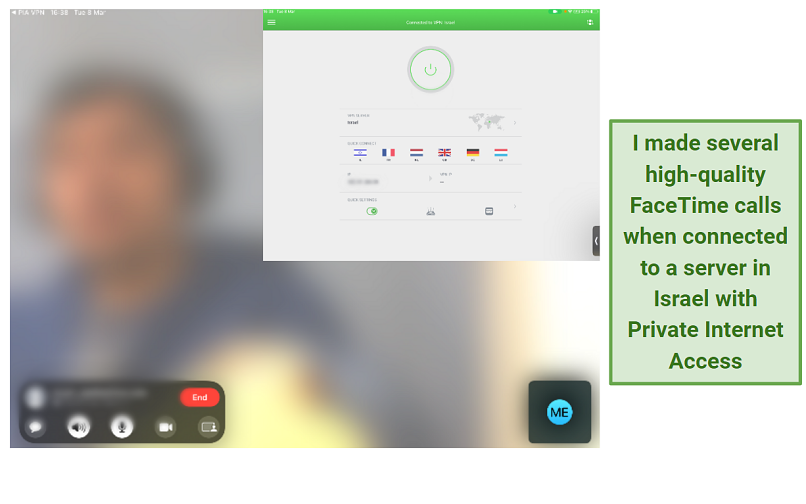 A screenshot of making FaceTime calls while connected to Private Internet Access