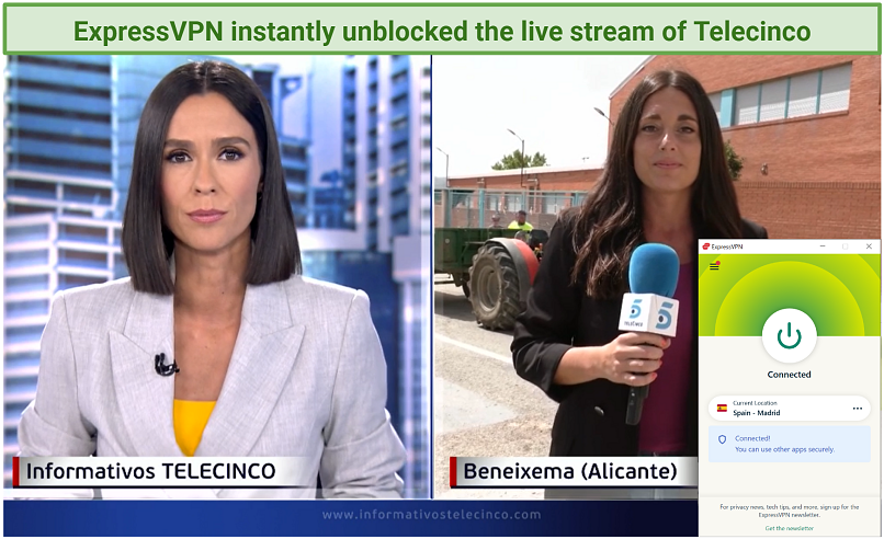 Graphic showing the live stream of Informativos on Telecinco via Mitele.