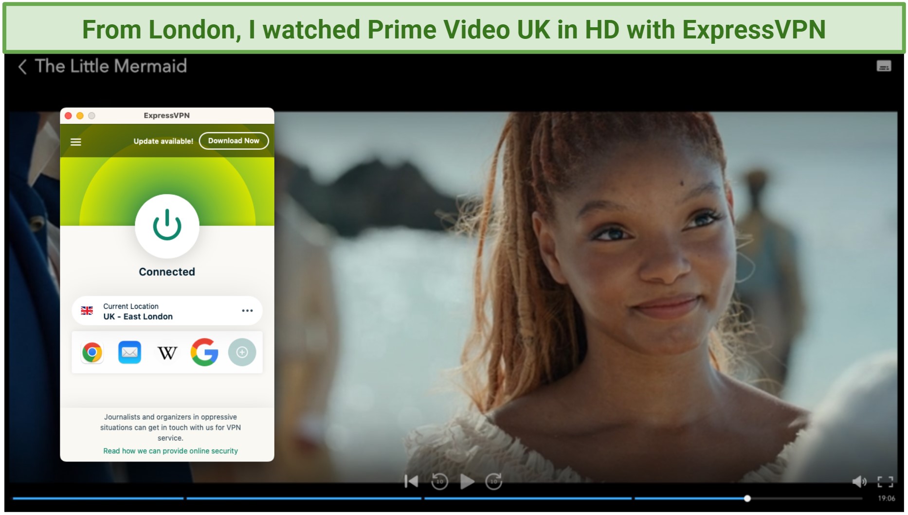 Screenshot of ExpressVPN working with Amazon Prime Video