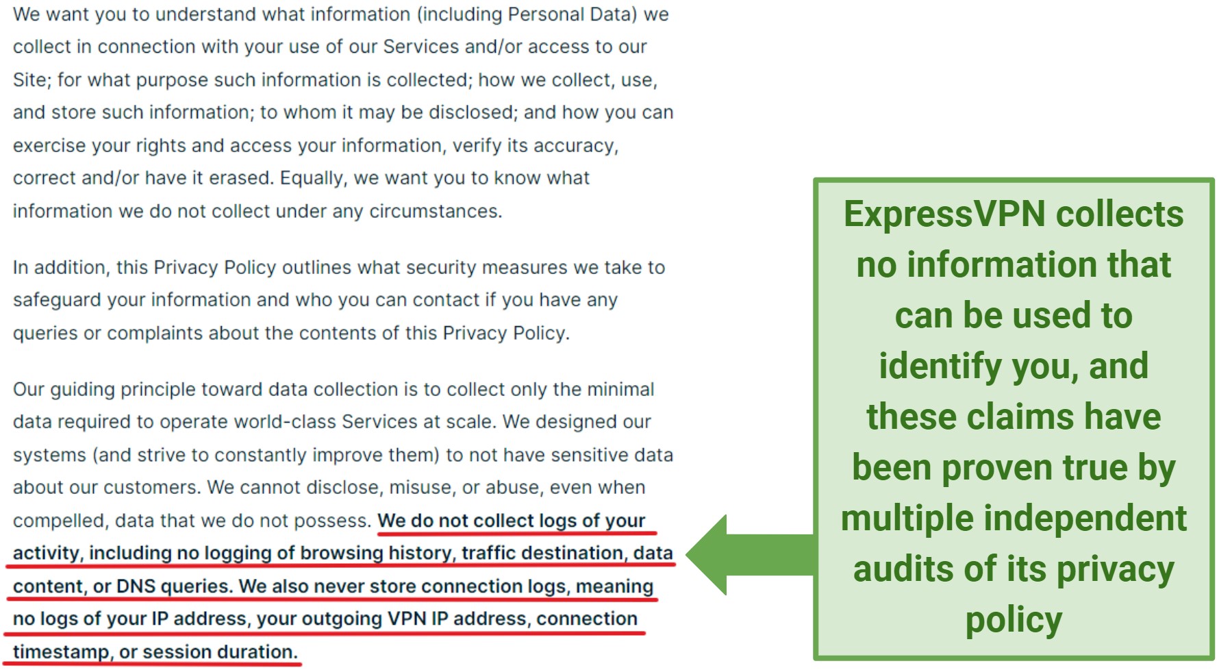Screenshot of ExpressVPN's privacy policy