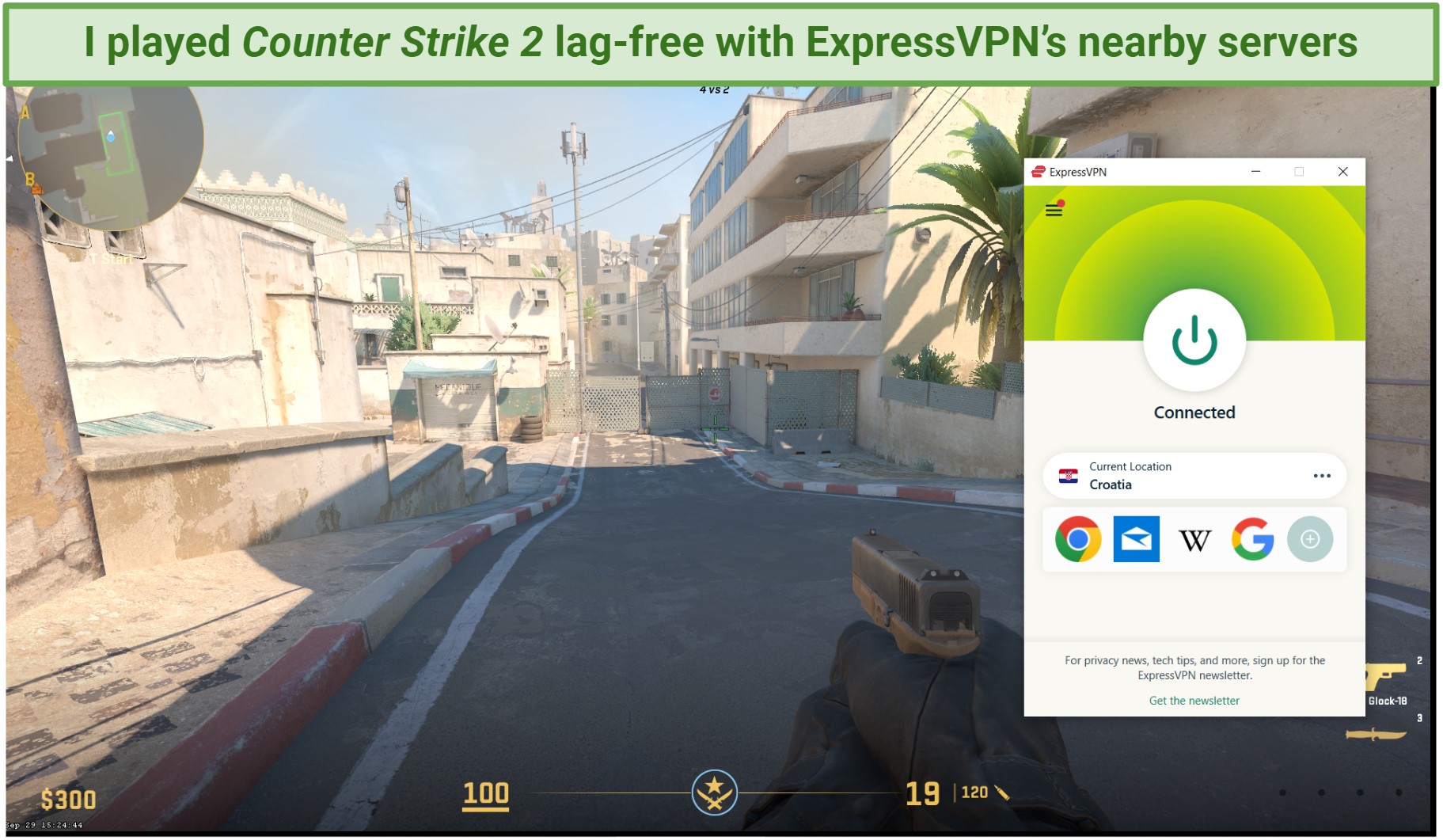Playing Counter Strike 2 with ExpressVPN's fastest location