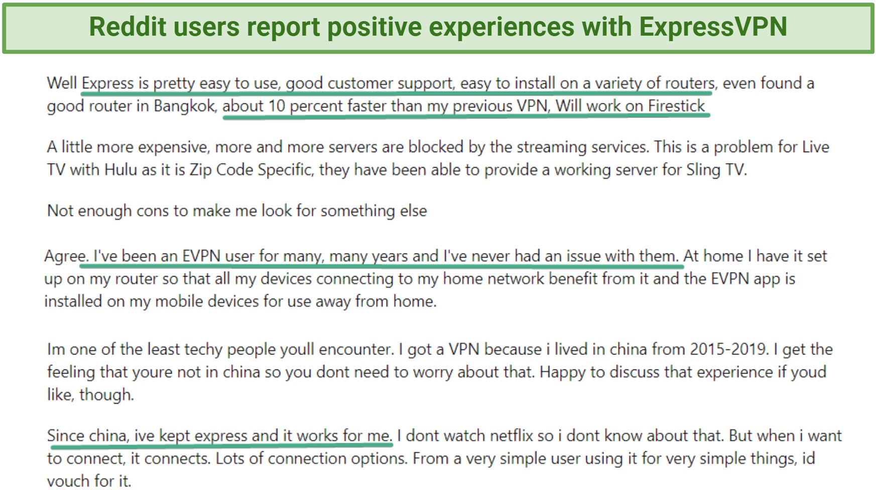 Screenshot highlighting users' experience with ExpressVPN