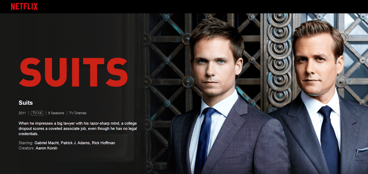 A screenshot of Suits on Netflix.