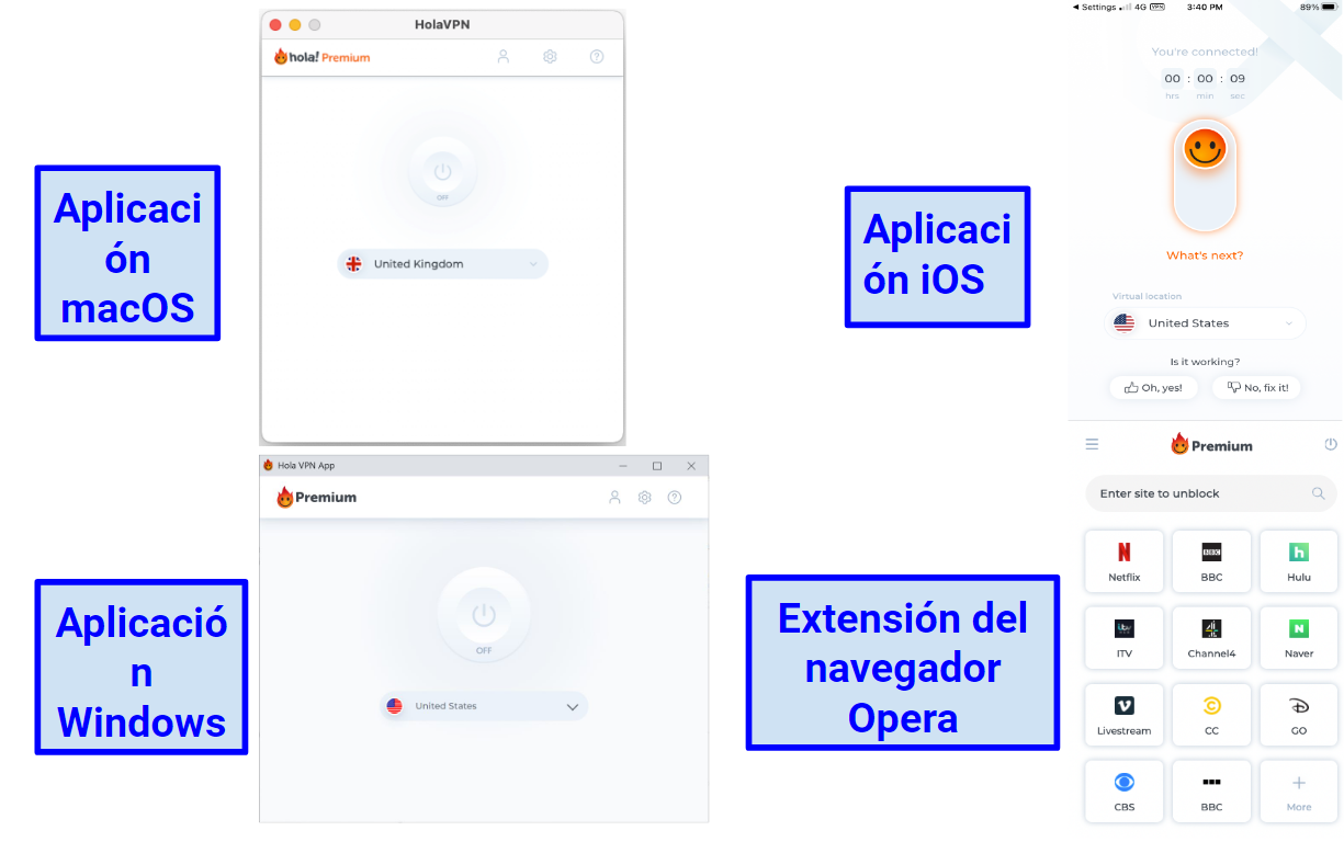 Graphic showing all of Hola VPN's apps
