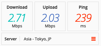 Speed test on a Buffered VPN server in Asia.