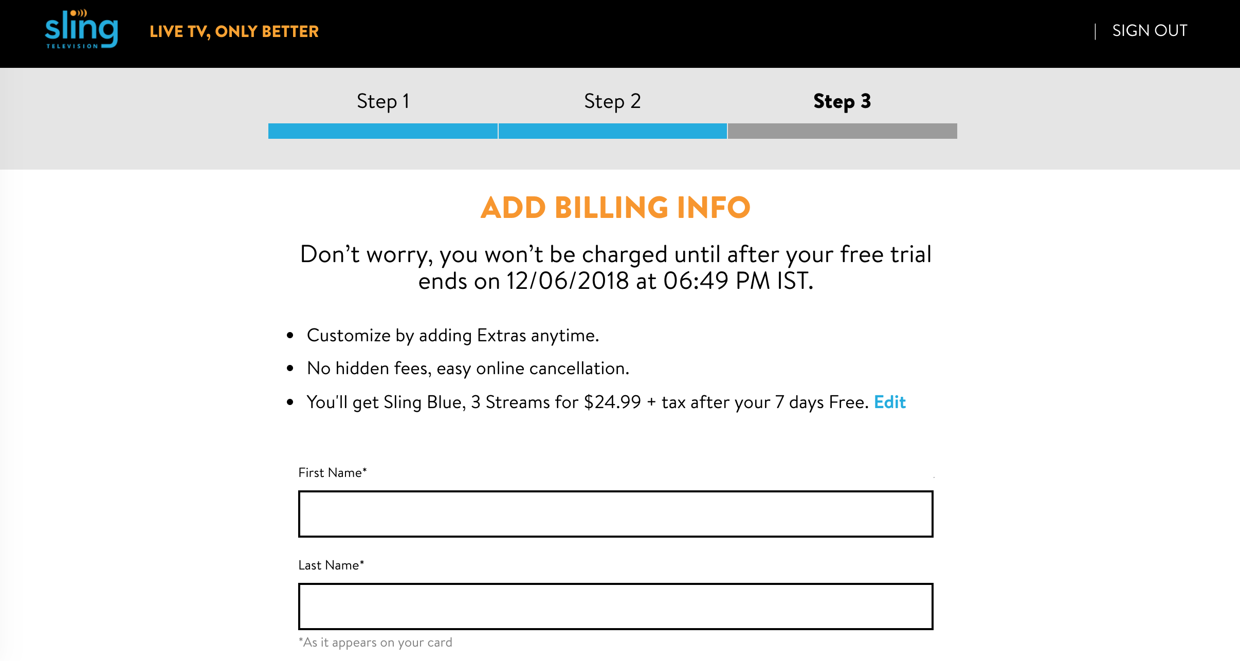Enter billing information