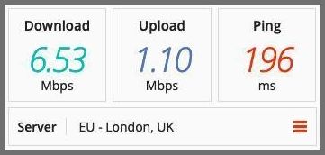 Speed test on an ibVPN server in the UK