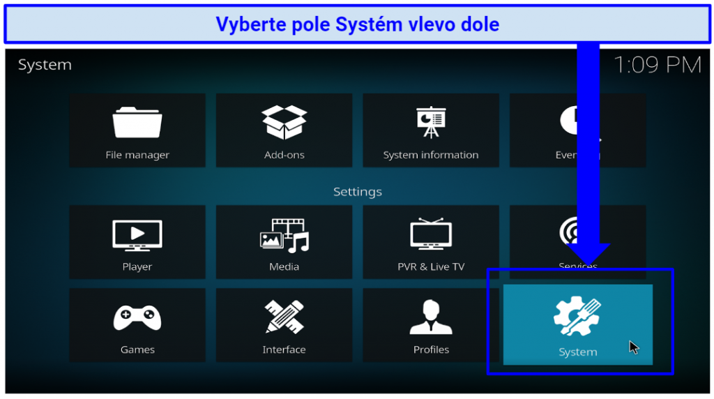 Graphic showing Kodi's System button
