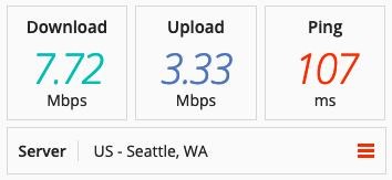 Speed test on a TorGuard server in the US