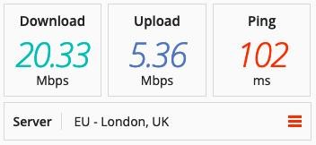 Speed test on a TorGuard server in the UK